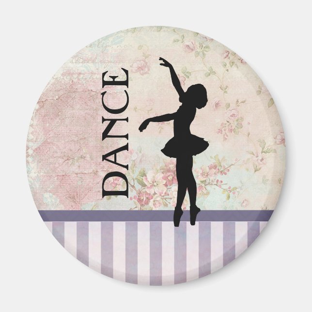Imán Danza - Ballerina Silhouette sobre fondo vintage (Frente)