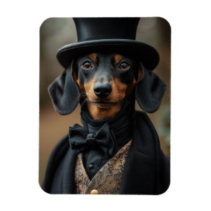 Imán Dapper Dachshund con elegante atuendo victoriano