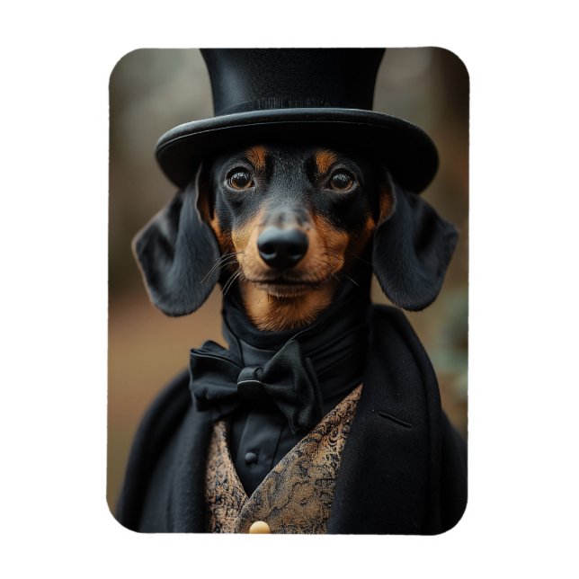 Imán Dapper Dachshund con elegante atuendo victoriano (Vertical)
