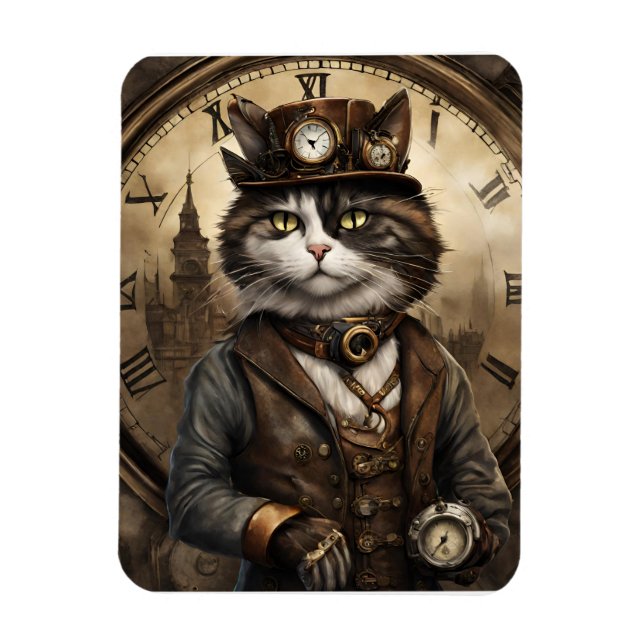 Imán Dapper Steampunk Calico Cat (Vertical)