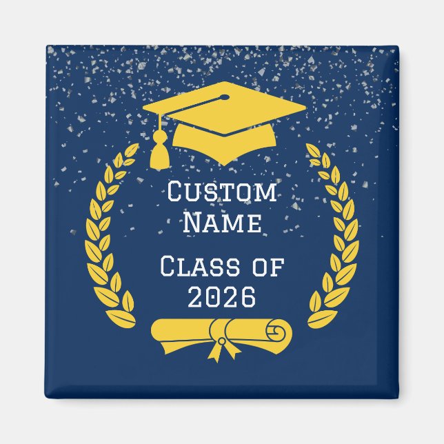 Imán Dark Blue & Gold Class of 2026 Graduation Magnet (Frente)
