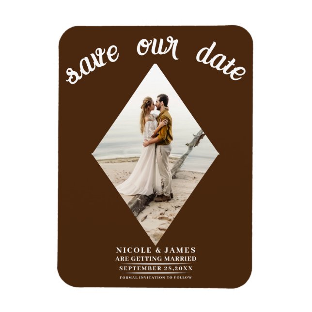 Imán Dark Brown Diamond Photo Wedding Save the Date (Vertical)