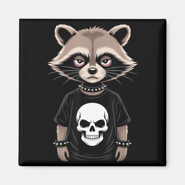 Imán Dark Emo Raccoon With Skull Punk Style Alternative (Frente)