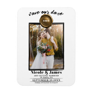Imán Dark Gold Wax Seal Photo Wedding Save the Date