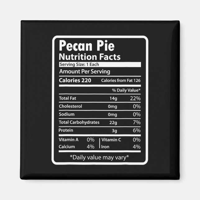 Imán Datos divertidos de nutrición de la tarta de pacan (Frente)