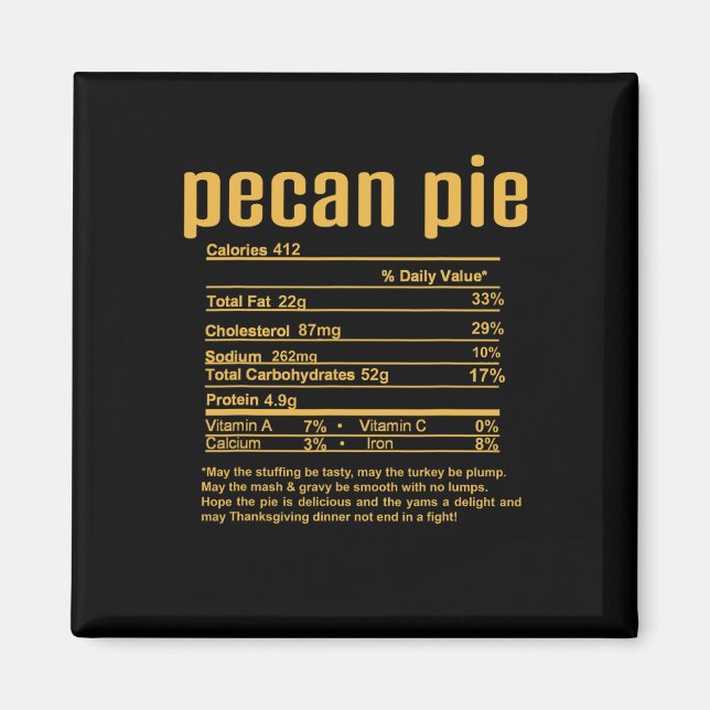 Imán Datos Nutricionales de Tarta de Pecán de Acción de (Frente)