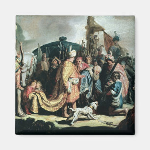 Imán David que ofrece la cabeza de Goliat a rey Saul