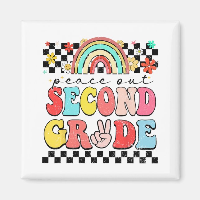 Imán De 2º Grado, Retro Groovy Feliz Día De Colegio (Frente)