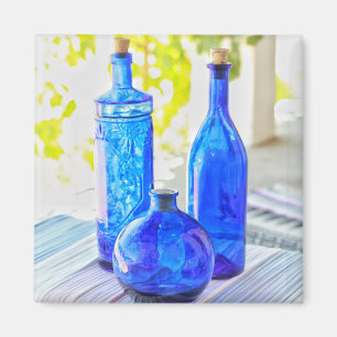 Imán de 3 Botellas de Vidrio Azules Hermosas y Ele