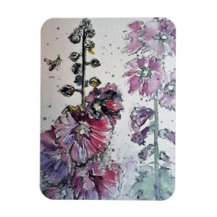 Imán de Acuarela de Flor de Malva Rosa