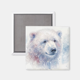 Imán de Acuarela de Oso Polar de Invierno