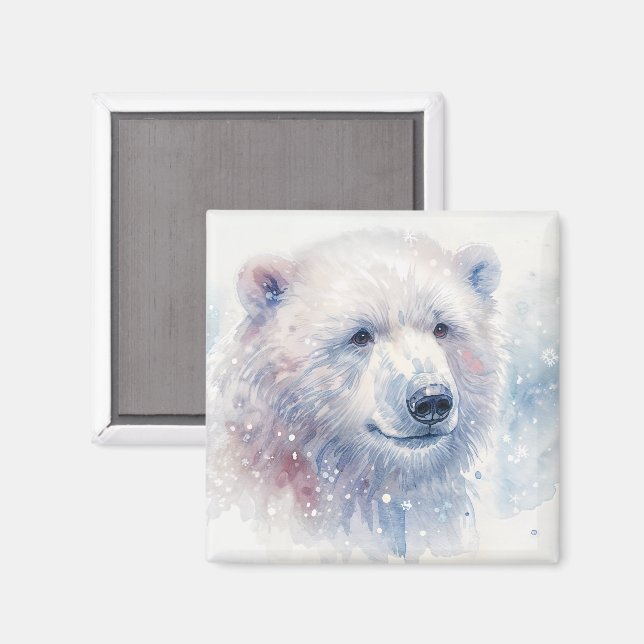 Imán de Acuarela de Oso Polar de Invierno (Anverso/Reverso)