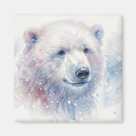 Imán de Acuarela de Oso Polar de Invierno