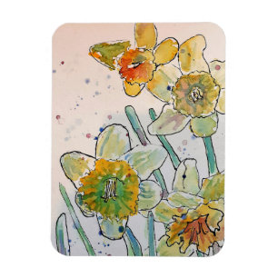 Imán de Acuarela Floral Flores Narciso Amarillo