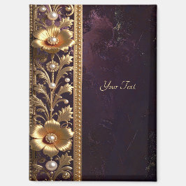 Imán de adorno floral dorado con perlas
