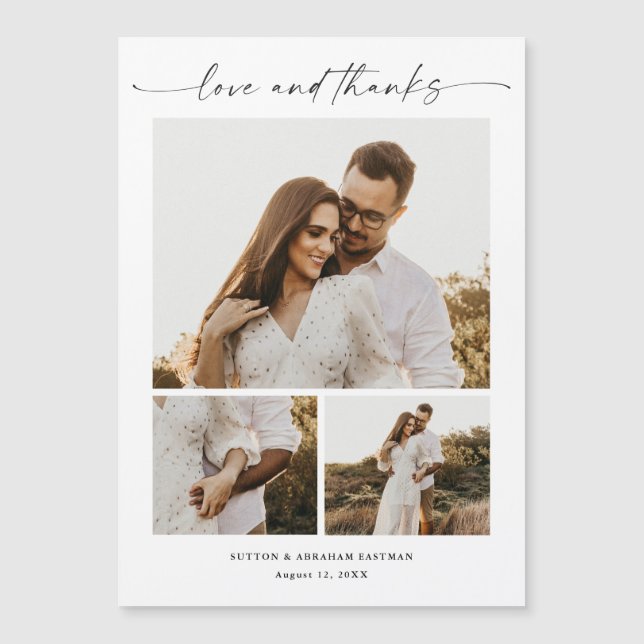 Imán de agradecimiento de boda con foto de guión m (Anverso)