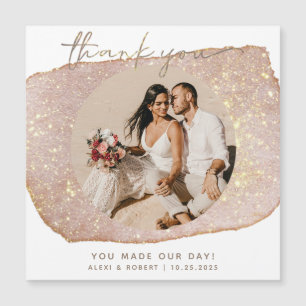Imán de agradecimiento de boda con foto y brillo d