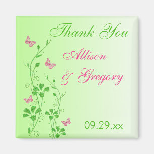 Imán de agradecimiento para boda con mariposa flor