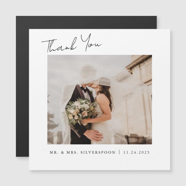 Imán de agradecimiento para foto de boda con letra (Anverso/Reverso)