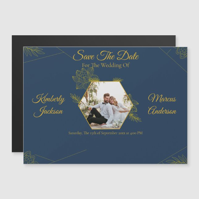 Imán de Ahorro de Fecha de Boda Elegancia Dorada (Anverso/Reverso)