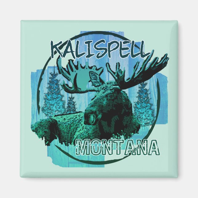 Imán de alce rústico de Kalispell Montana (Frente)