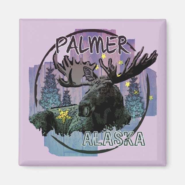 imán de alce rústico Palmer Alaska (Frente)