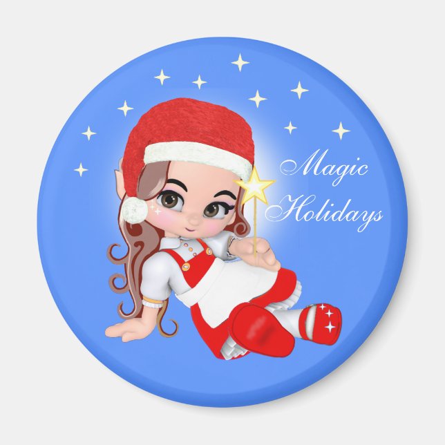 Imán de ángel hada de Navidad lindo y estrellas (Frente)