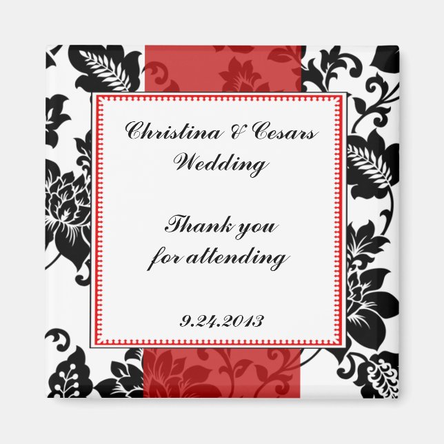 Imán de anuncio 2"x2" negro con franja roja florea (Frente)