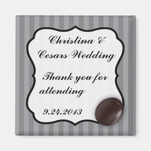 Imán de anuncio de 2"x2" Aceitunas negras raya gri (Frente)