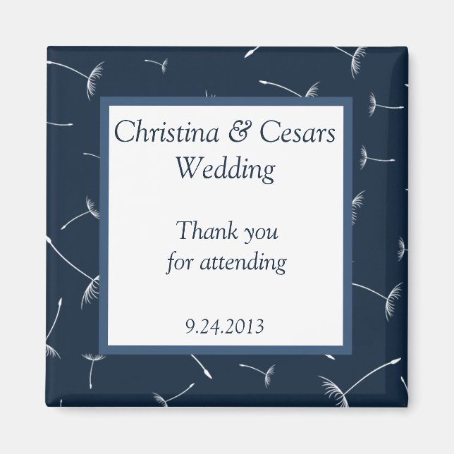 Imán de anuncio de 2"x2" azul marino con flores de (Frente)