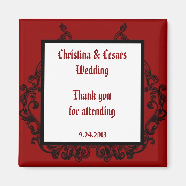 Imán de anuncio de 2"x2" bermellón rojo ornado (Frente)