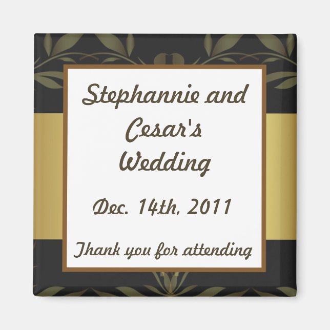 Imán de anuncio de 2"x2" damasco dorado y negro (Frente)