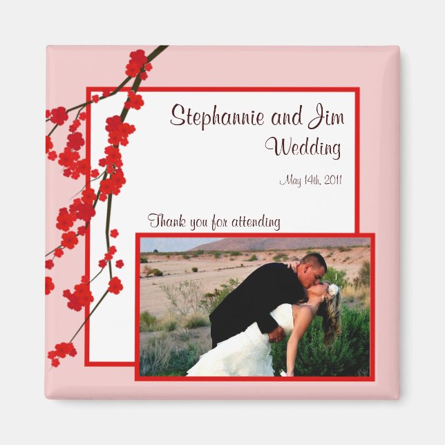 Imán de anuncio de 2"x2" Flor de Cerezo Roja (Frente)