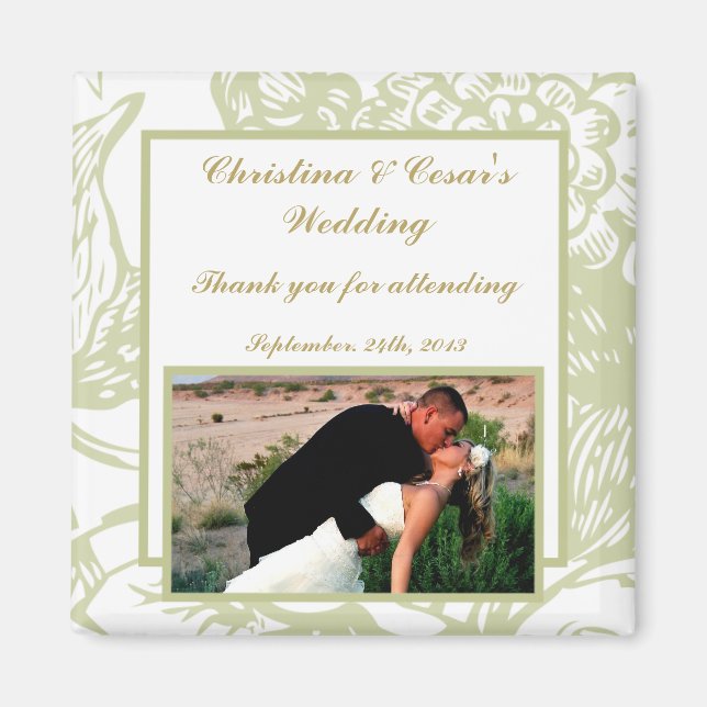 Imán de anuncio de 2"x2" Flor de Gerbera Verde (Frente)