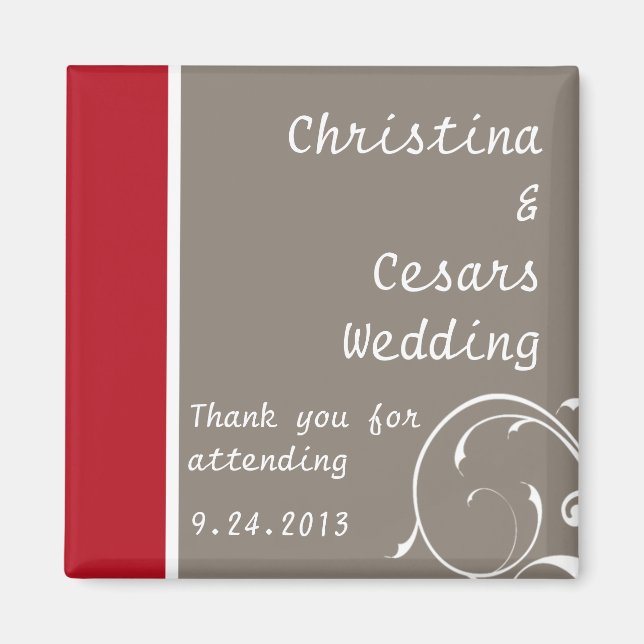 Imán de anuncio de 2"x2" fondo gris rojo carmesí b (Frente)