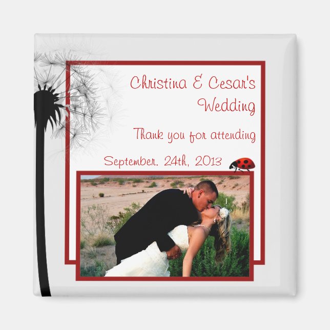 Imán de anuncio de 2"x2" Mariquita en Diente de Le (Frente)