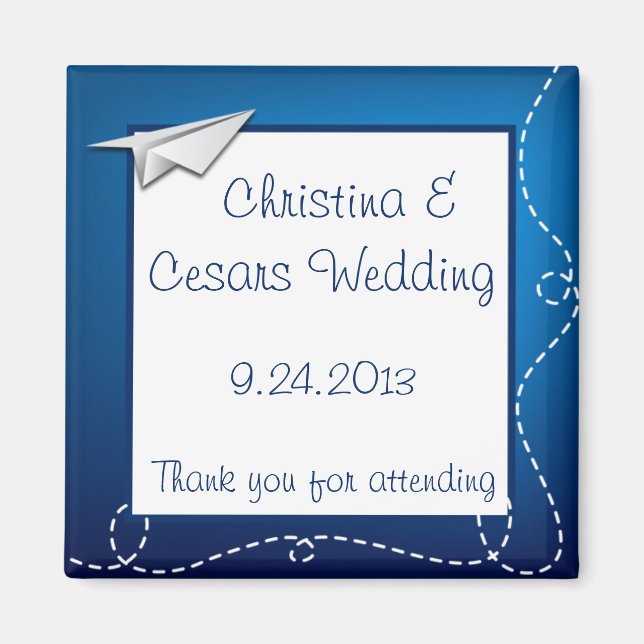 Imán de anuncio de 2"x2" Papel Avión Remolino Azul (Frente)