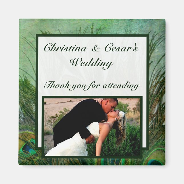 Imán de anuncio de 2"x2" plumas verde pavo real (Frente)