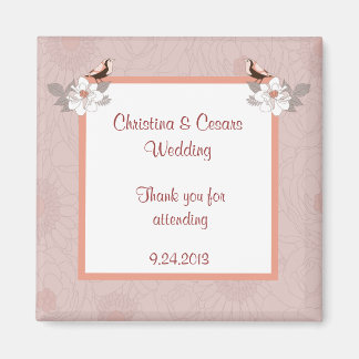 Imán de anuncio de 2"x2" rosa/marrón con flores y 