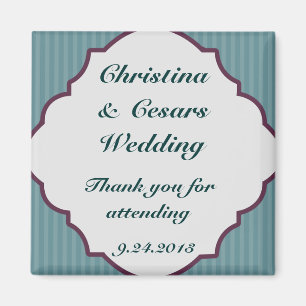 Imán de anuncio de 2" x 2" azul turquesa con rayas