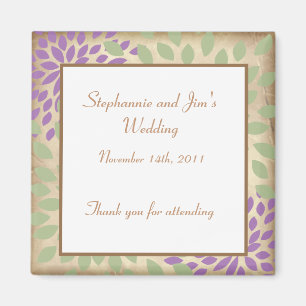 Imán de anuncio de 2" x 2" Floral púrpura y verde