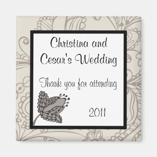 Imán de anuncio de 2" x 2" gris con florituras en