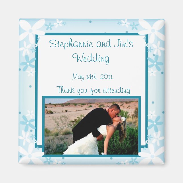 Imán de anuncio de 2" x 2" margaritas azules (Frente)