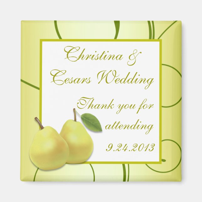 Imán de anuncio de 2" x 2" Remolinos de pera verde (Frente)