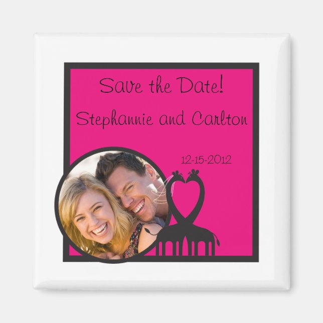 Imán de anuncio de boda de corazón de jirafa (Frente)