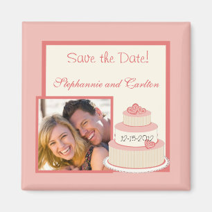 Imán de anuncio de pastel de boda de rosa/crema