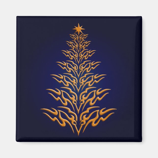 Imán de árbol de Navidad azul y elegante (Frente)