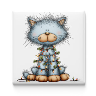 Imán de árbol de Navidad de gato azul caprichoso