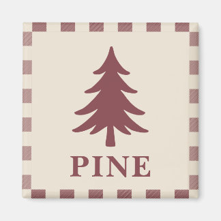 Imán de árbol de Navidad de pino burgundy rústico