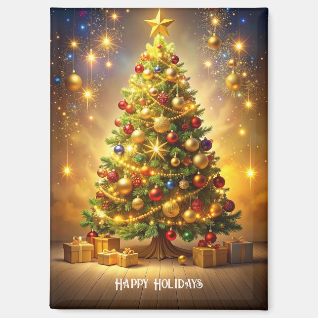 Imán de árbol de Navidad decorado (Anverso)